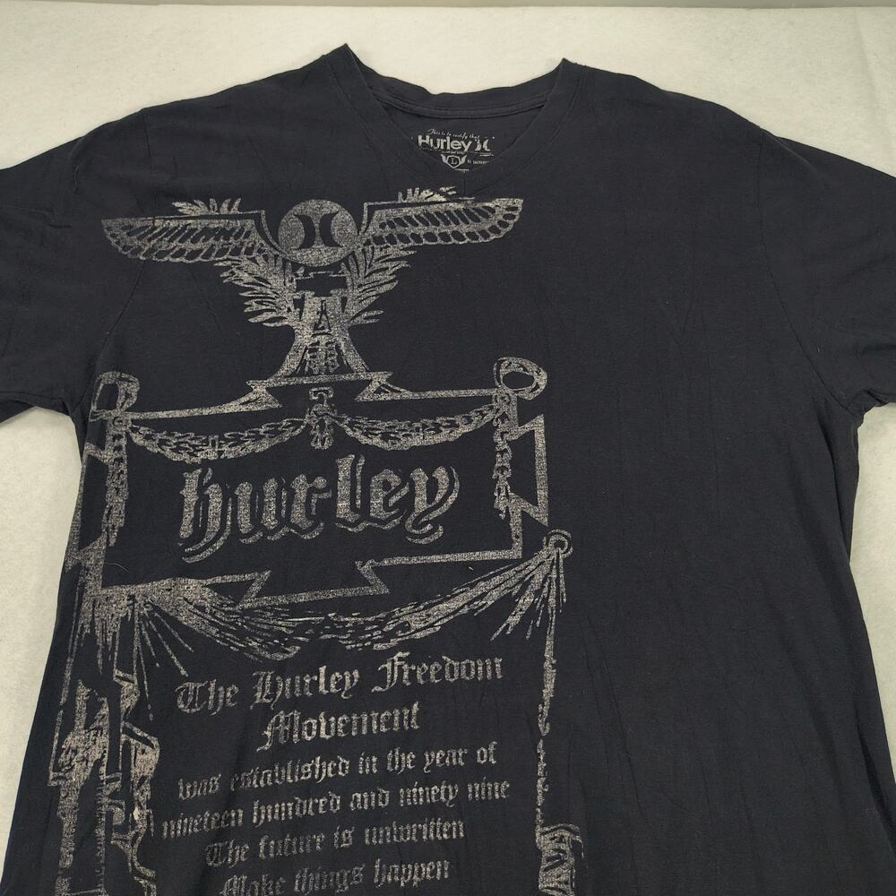 Hurley Freedom Movement Crew Neck Short Sleeve Shirt Mens Size L Navy Blue
